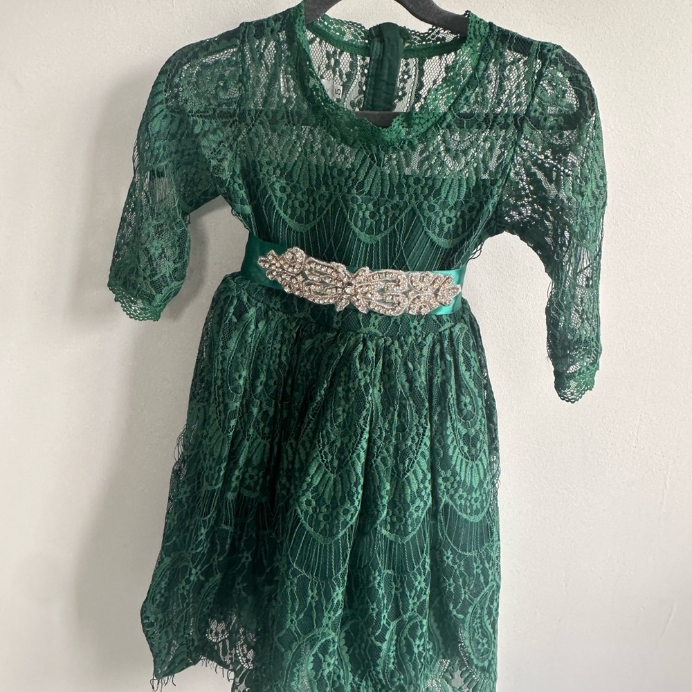 Trish Scully Elegant Green Lace Kids Dress